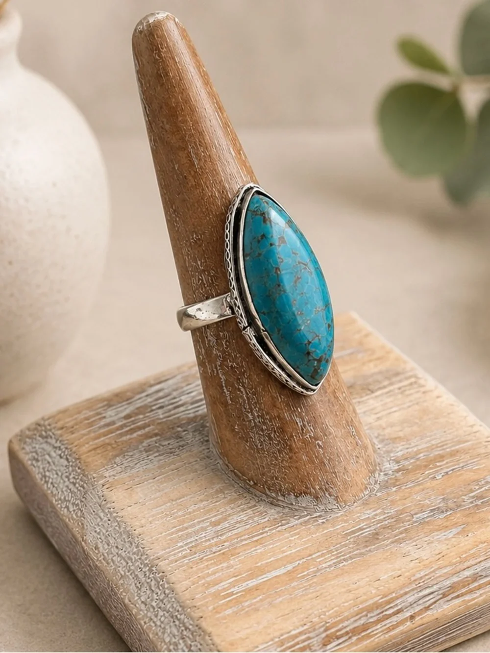 Southwestern Natural Turquoise 925 Silver Ring Sz 7